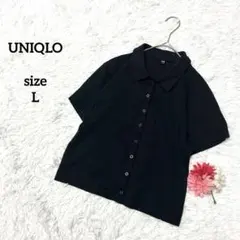 ユニクロ 半袖カットソー 襟付き フロントボタン カジュアル 無地 シンプル 黒