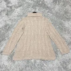 タートルネック 長袖ニット ベージュ ケーブル編み