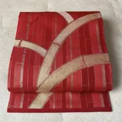夏物 いづくら 名古屋帯 赤色 竹柄