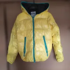 イエロー キルティングコート フード付き