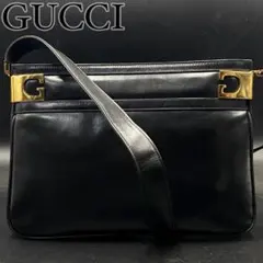 【美品】オールドグッチ ショルダーバッグ ブラック レザー