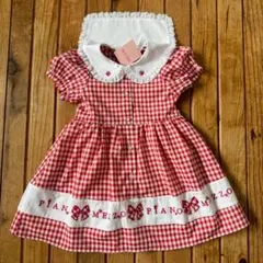 【新品・未使用】 メゾピアノ 100 赤 ロゴワンピース イチゴ ギンガム