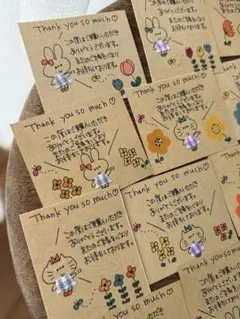 手書きサンキューカード「春　ねことお花とうさぎ」サンクス　メッセージ　猫　14