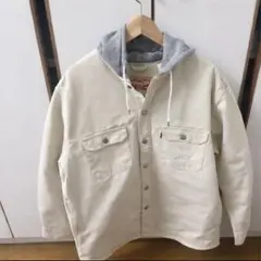 90s リーバイス フード付き ホワイトデニムジャケット L 刺繍ロゴ Y2K