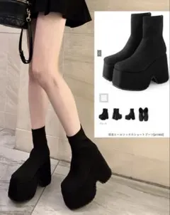 スエードプラットフォームショートブーツ ブラック