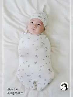 Konny Newbornバンブースワドルポーチ&結び帽セットblueberry