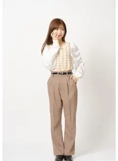 Avail Chulatte 袖切替プルオーバー 千鳥柄 ベージュ Lサイズ