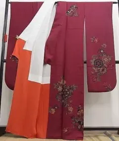 振袖 美品 単品 ボルドー 赤紫 海老茶 赤 花柄 シック