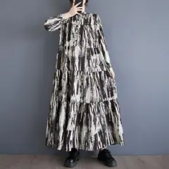 プリントワンピース 前ボタン オーバーサイズ 体型をカバー 配色 おしゃれ