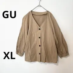 【美品】ジーユー　フロントボタンブラウス　Vネック コットン　ベージュXL