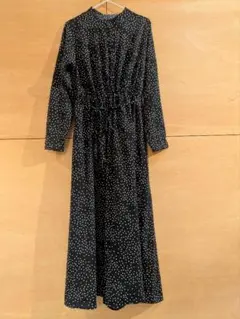 GU　Lサイズドット柄 シャツワンピース ロング丈 長袖