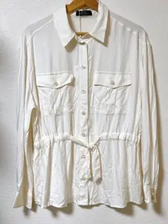 Bershka 白 シャツ ブラウス M 新品タグ付き ウエストリボン