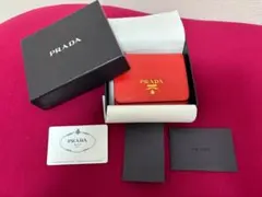 PRADA レザー 三つ折り財布 レッド