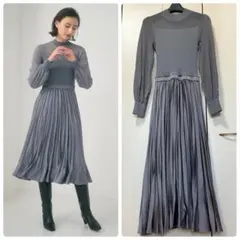 22AW♡ANAYI アナイ シアーパフスリーブドッキングワンピース 36