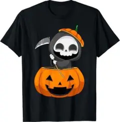 ハロウィン 死神 パンプキン カワイイ クリエイティブTシャツ 男女兼用