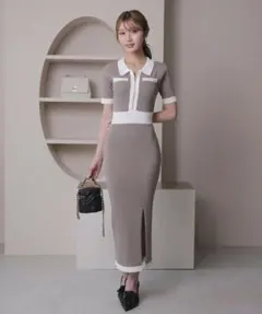 LIP SERVICE ジャガードバイカラーニットワンピース