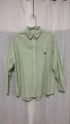 U.S. POLO ASSN. 薄緑 ストライプ 長袖シャツ