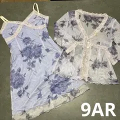 透け素材 キャミソール ワンピース 9AR 花柄 レース 紫