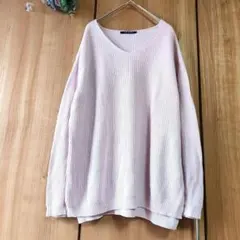 ☘️【イング】リブニット Vネック 長袖 くすみピンク 秋冬コーデ 大きめ