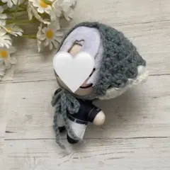 【ハンドメイド】ぬい服 バブーシュカ ヘッドドレス 手編み くすみブルー ぬい活