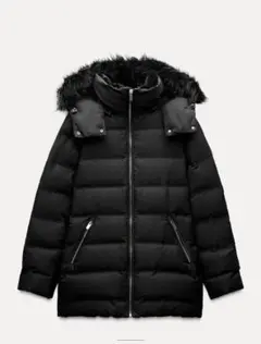 ZARA フェイクファーフーデッドダウン 即完売 ZARA フェイクファーフーデッドダウンパフジャケット ベルト