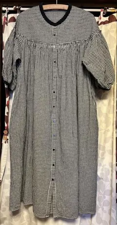 チェック柄 半袖ロングシャツワンピース