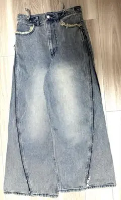 【GRANCY】 ジップデザイン バギーデニム パンツ ブルー