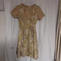 花柄襟付き半袖ワンピース　アンティーク　ボタニカル　レトロ　ひざ丈