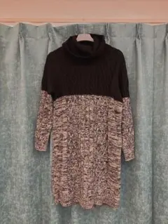 ツートンカラーニットワンピ L