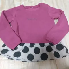 【オルソブルー】ピンク長袖裏起毛トレーナー110cm ドットスカート