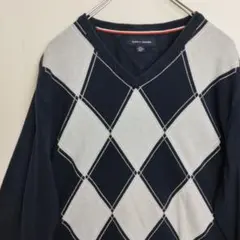 コ*ウ様 トミーヒルフィガー ニット セーター アーガイル柄 コットンニット ネ