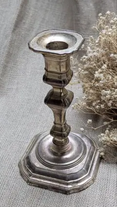 フランス 燭台 キャンドルホルダー ホワイトメタル スクエア