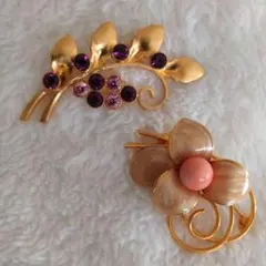 【未使用】アンティークブローチセット 花デザイン　レトロ　ヴィンテージ風