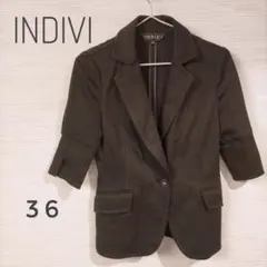 インディヴィ 袖五分 ジャケット 斜めストライプ 黒 S相当 243-31