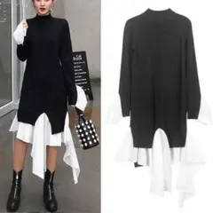 ハイネックレイヤードニットワンピース