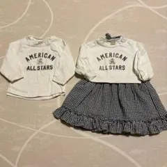 プティマイン トップス ワンピース くま ギンガムチェック 男女双子 90