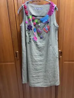 アルベロベロ 麻カーキ色ノースリーブチュニック