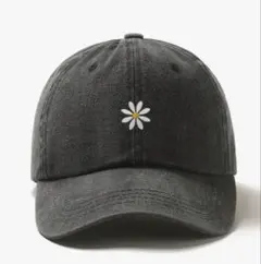 新品☆男女兼用☆キャップ☆帽子☆デイジー☆刺繍☆花☆黒☆フリー☆人気☆可愛い☆