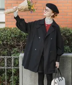【BONLECILL】ショートトレンチコート ブラック フリーサイズ