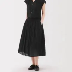 無印良品 強撚ボイル ギャザースカート ブラック Mのサムネイル