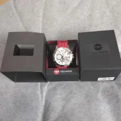 TECHNOS クロノグラフ メンズ 腕時計 レッド