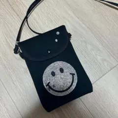 スマイル ビジュー スマホショルダー ミニポーチ ブラック ニコちゃん