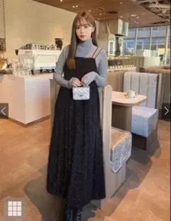 GRL ブラック ラメシャギーフレアキャミワンピース ワンピース グレイル