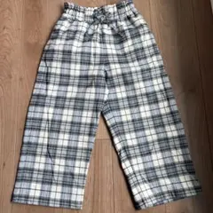 ジーユー GIRLS 起毛ワイドパンツ チェック柄 120 グレー