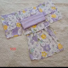 紫色花柄 浴衣ドレス 110サイズ