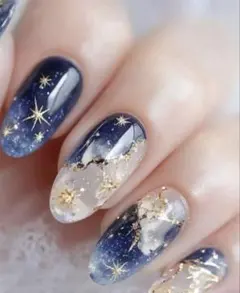 【れいら様専用】新品人気の夜空ネイルチップ ラメ ゴールドラメ星空