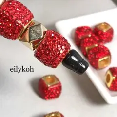 カスタムボールペン対応　4個/レッド　ラインストーンデコスペーサー　BE156R