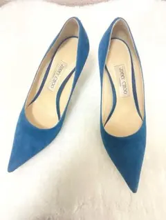 美品 Jimmy Choo パンプス 38 青 スエード ポインテッドトゥ