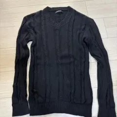 ブラック Vネック ニットセーター Lサイズ