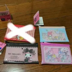 ダイソー　マイメロディ50周年　クロミ20周年　フラットポーチ　3種類